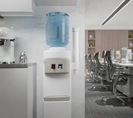 Office water cooler in a workplace break area.