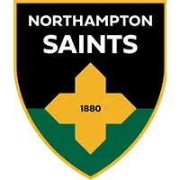 Northampton Saints logo with cross and year 1880 emblem.
